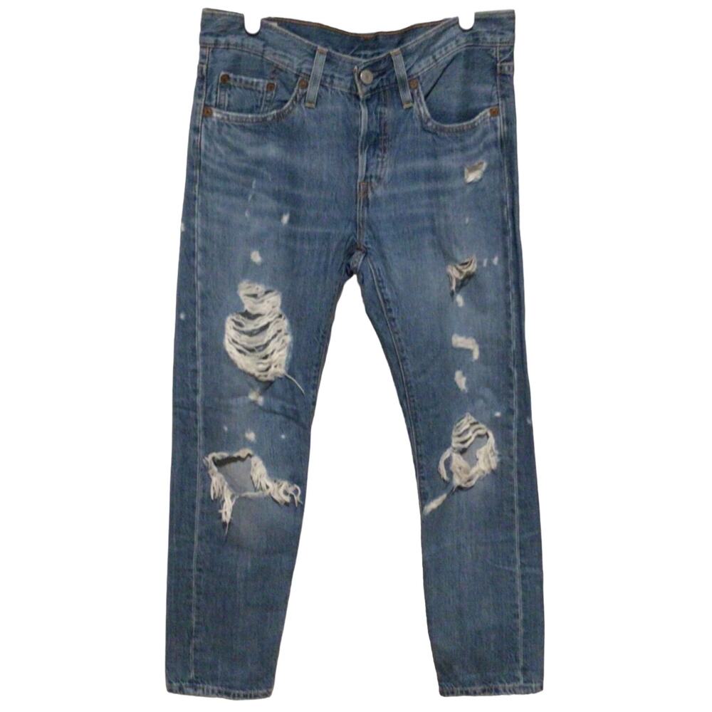 Levi's 501 T Women's Blue Distressed Tapered Denim Jeans Size 0 W25 L28